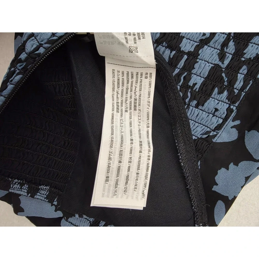 Abercrombie & Fitch Floral Puff Sleeve Top S Blue Black Smocked Cottagecore NWT